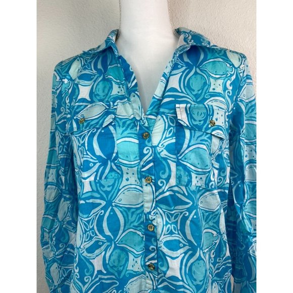 Lilly Pulitzer women's small blue patterned captiva tunic top beach cover up - Picture 3 of 9